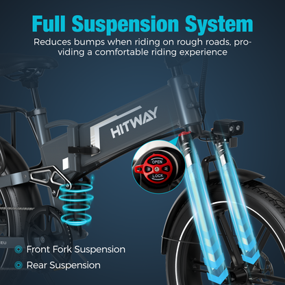 Foldable Electric Bike with 250W Motor, 48V Battery, Fat Tires, Dual Suspension