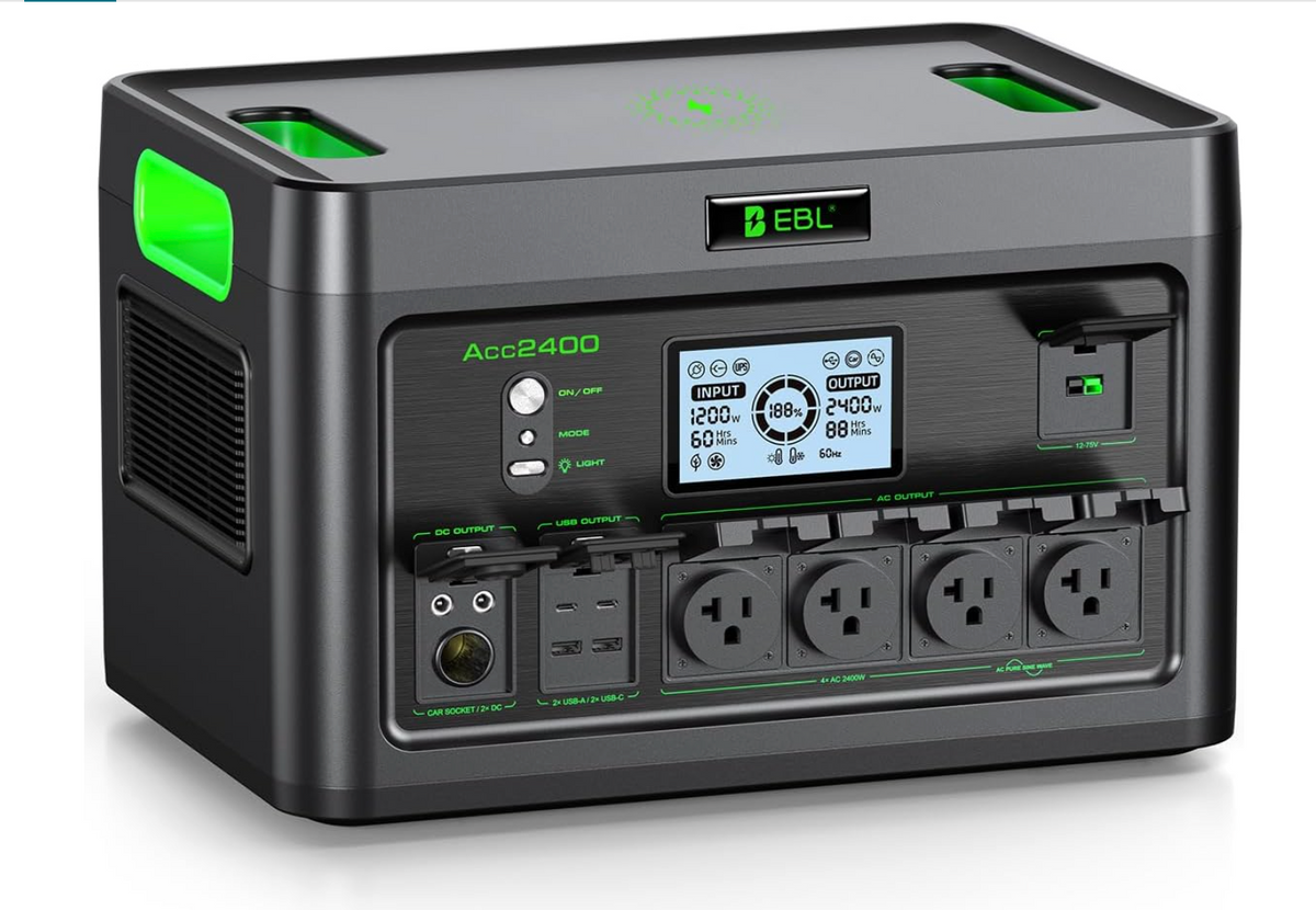 2400W Portable Power Station, 1843Wh LiFePO4 Solar Generator, 4800W Peak Pure Sine Wave AC Outlets, Battery Backup for Camping, RV & Emergency