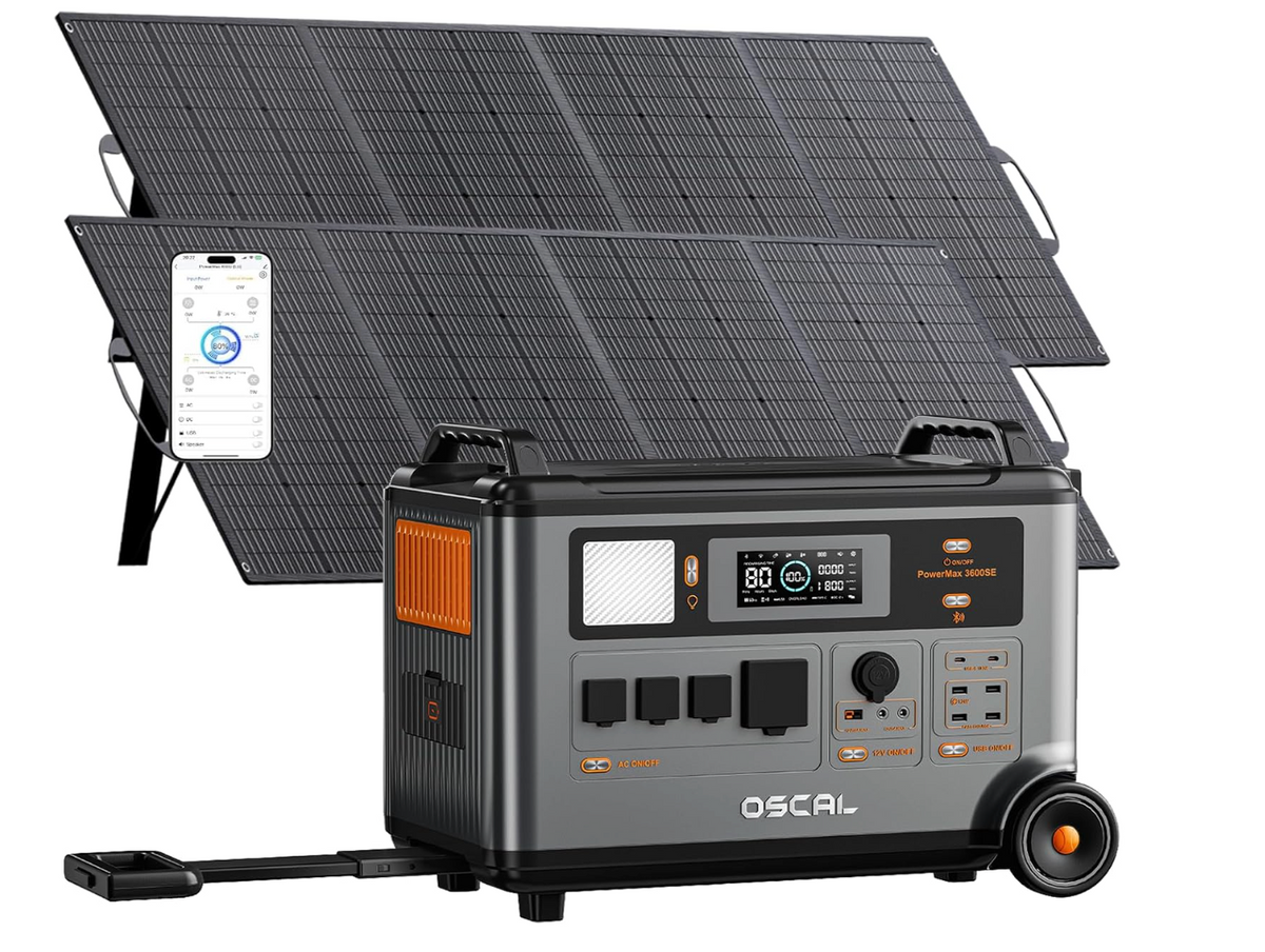3600W Portable Power Station with 2x200W Solar Panels, 3600Wh LiFePO4 Solar Generator